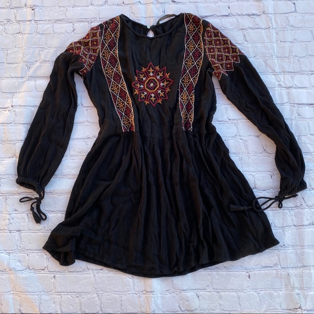 Embroidered Long Sleeve Mini Dress